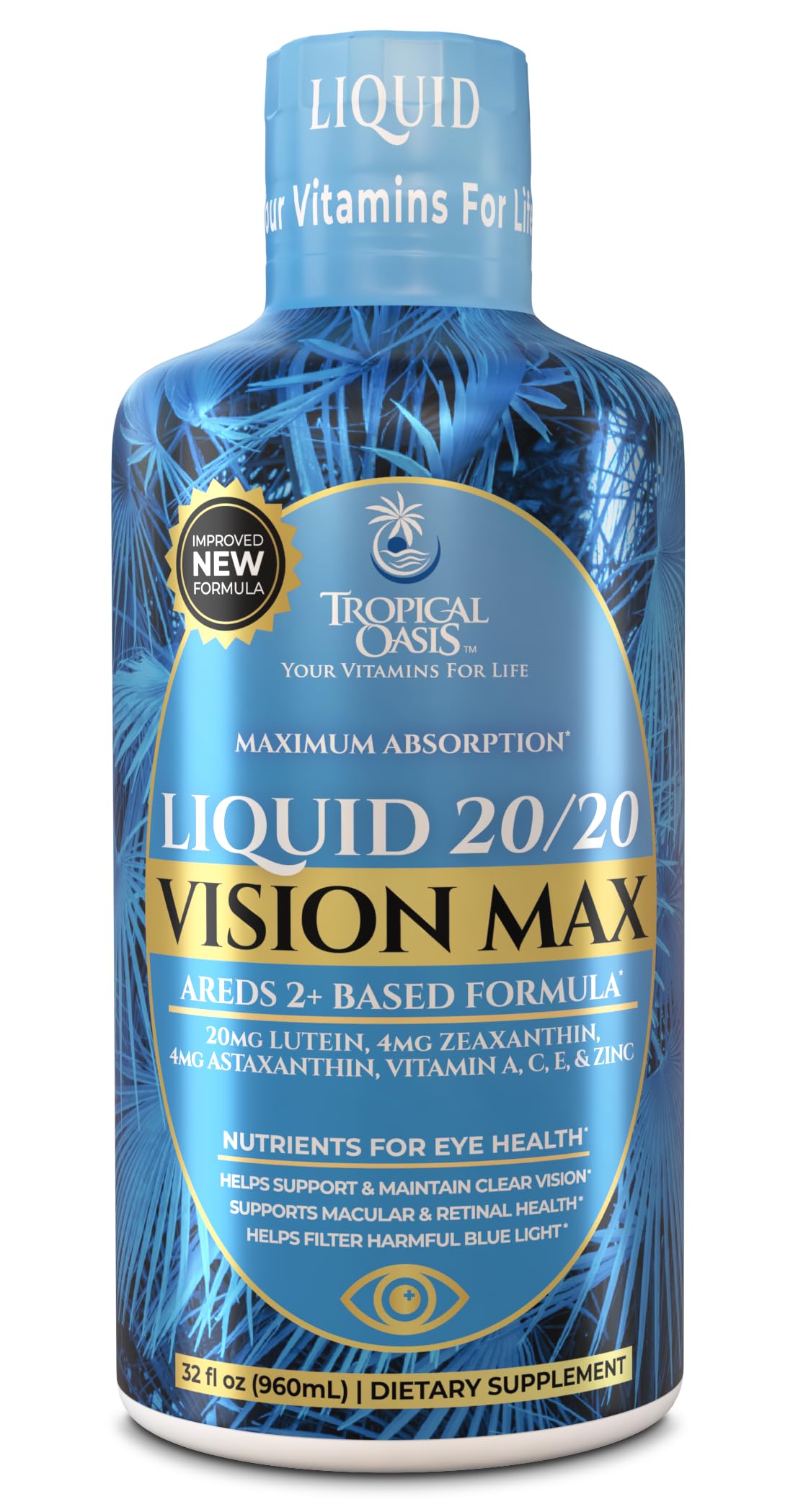 Tropical Oasis Lutein Eye Health Supplement 20mg liquid front view