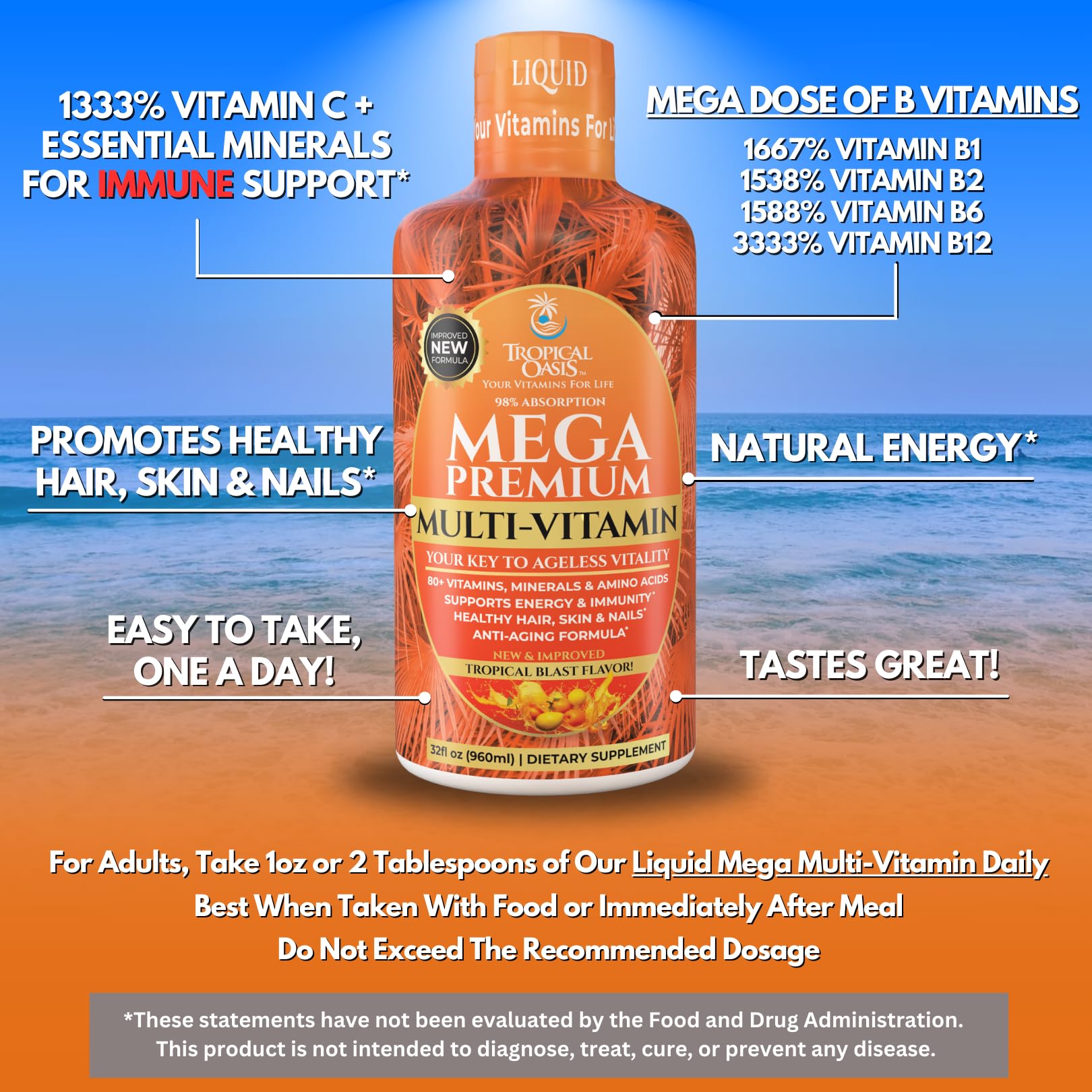 Tropical Oasis Mega Premium Multivitamin bottle side view