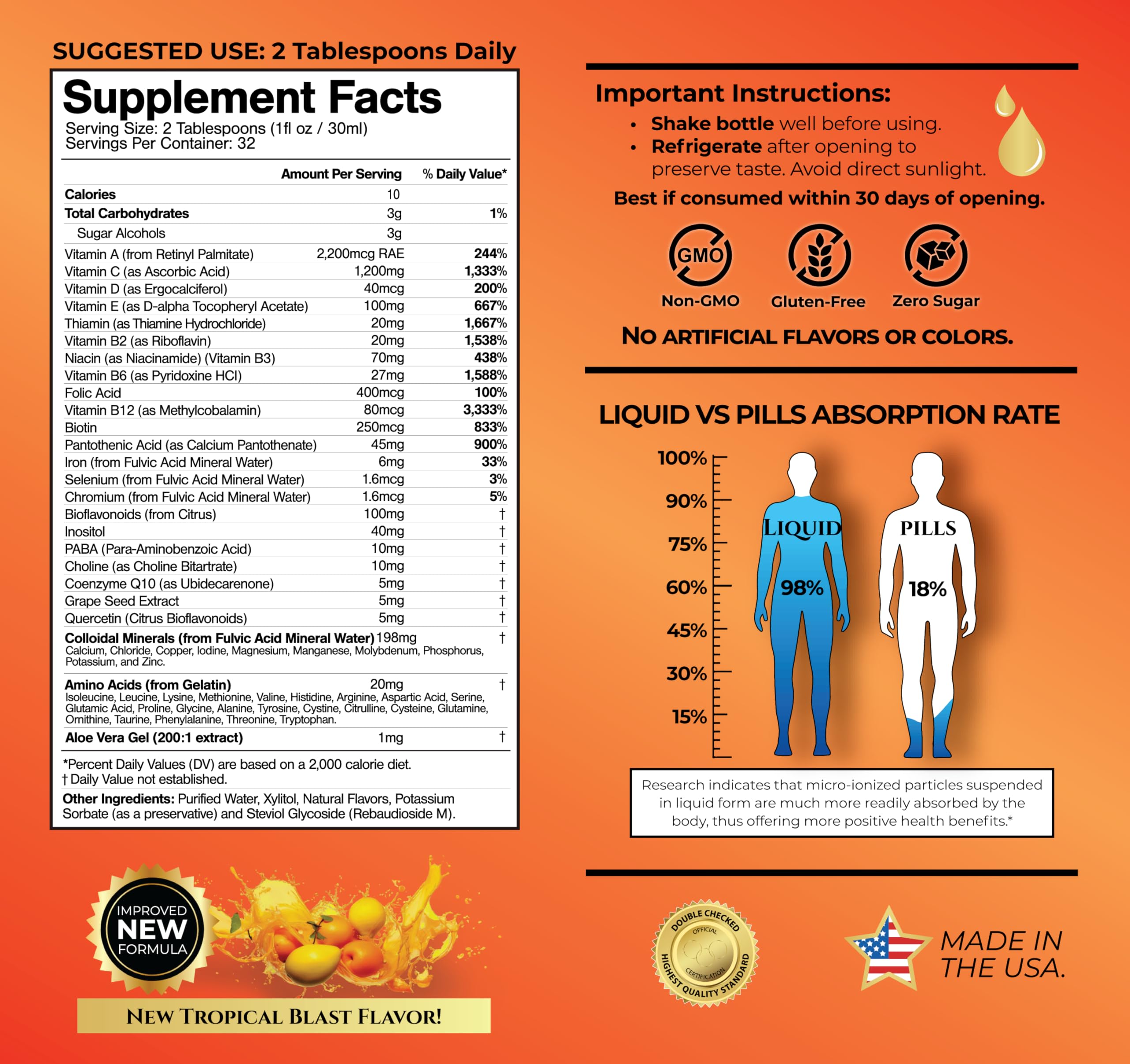 Tropical Oasis Mega Premium Multivitamin label close-up