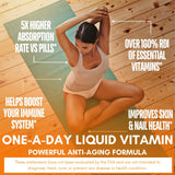 Tropical Oasis Mega Premium Multivitamin liquid pouring into a glass