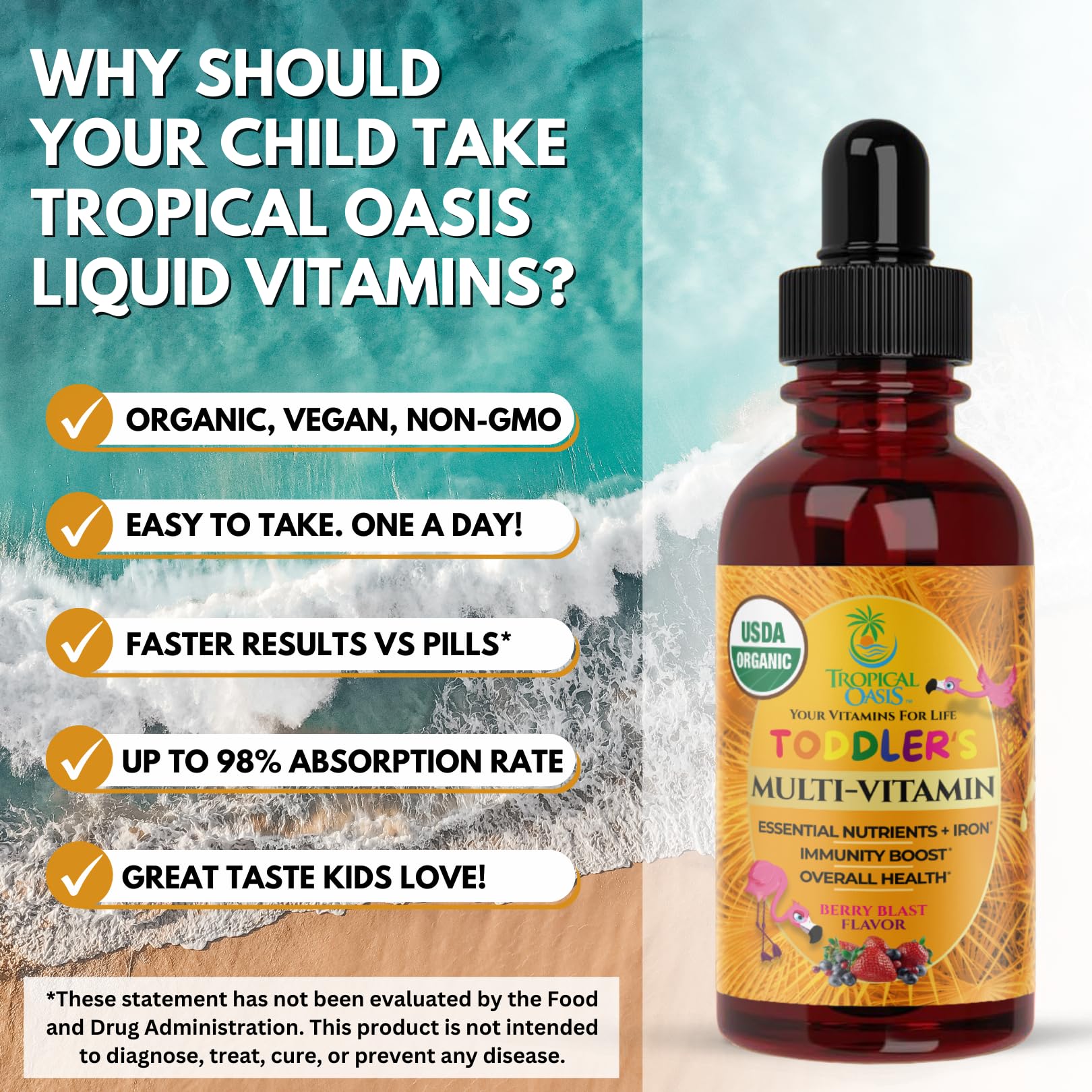 Tropical Oasis Organic Liquid Multivitamin for Toddlers 150g berry flavour