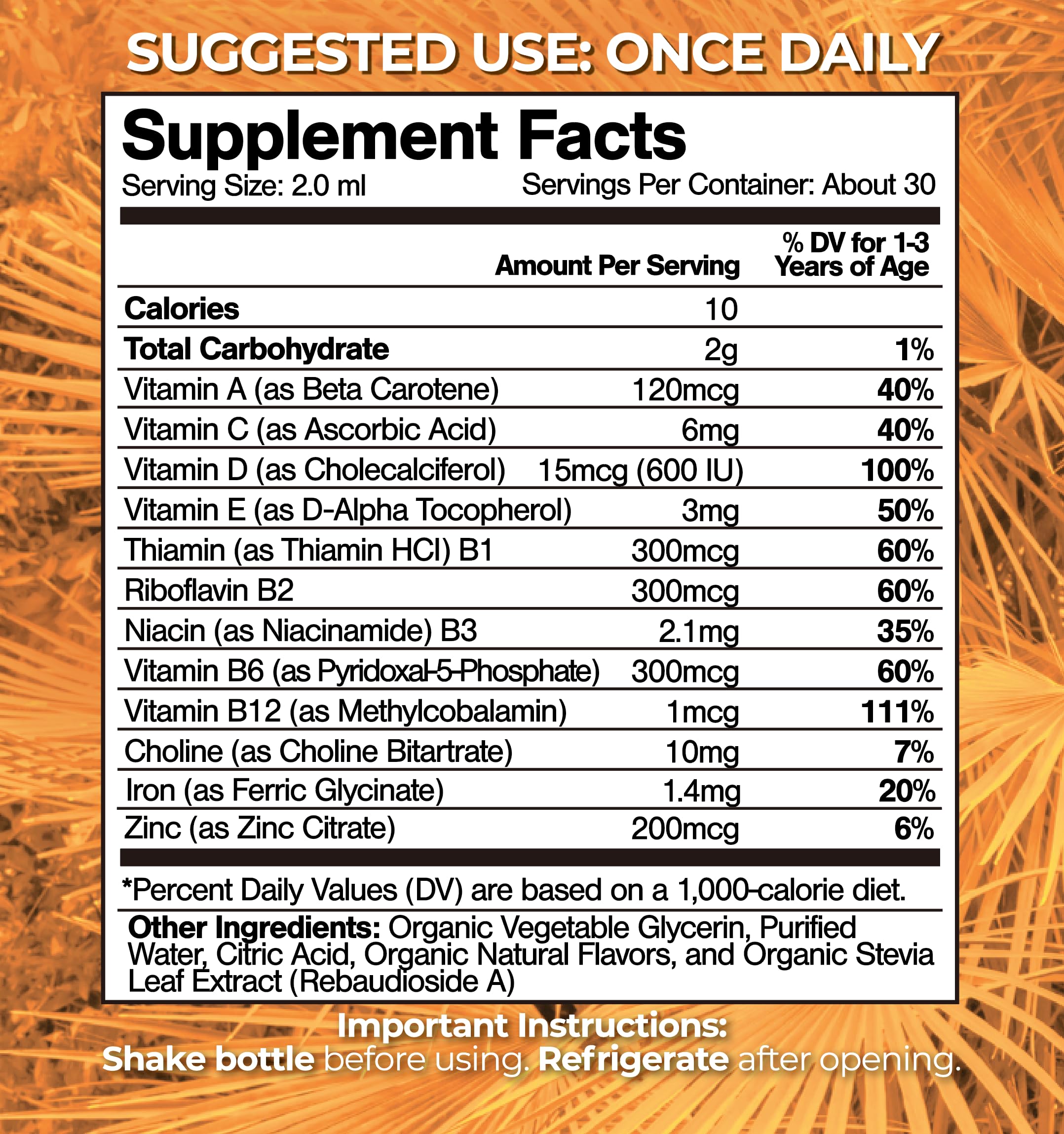 Tropical Oasis Organic Liquid Multivitamin for Toddlers 150g side view