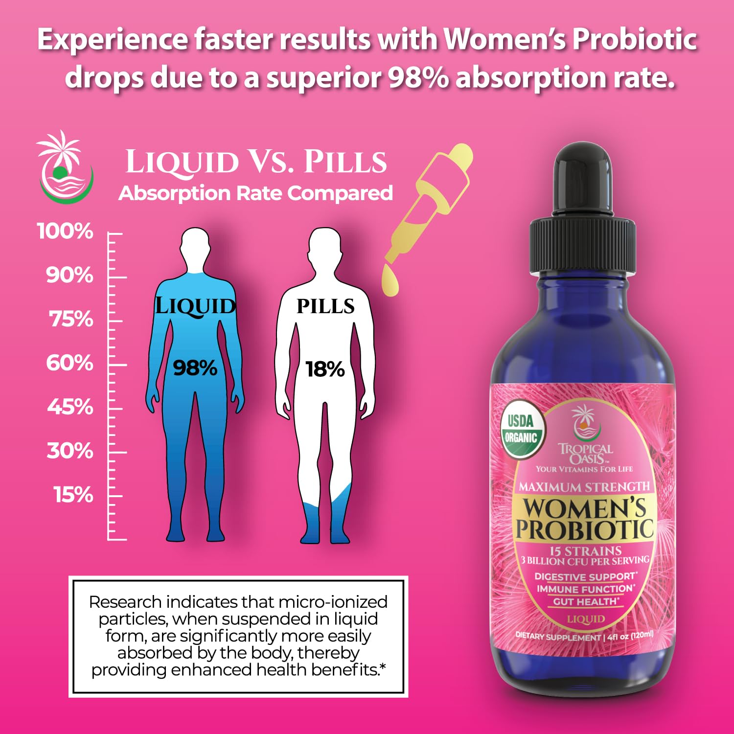 Tropical Oasis Organic Liquid Probiotic Drops 240g back view