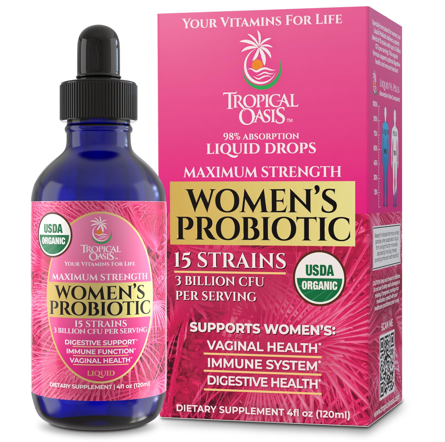 Tropical Oasis Organic Liquid Probiotic Drops 240g front view
