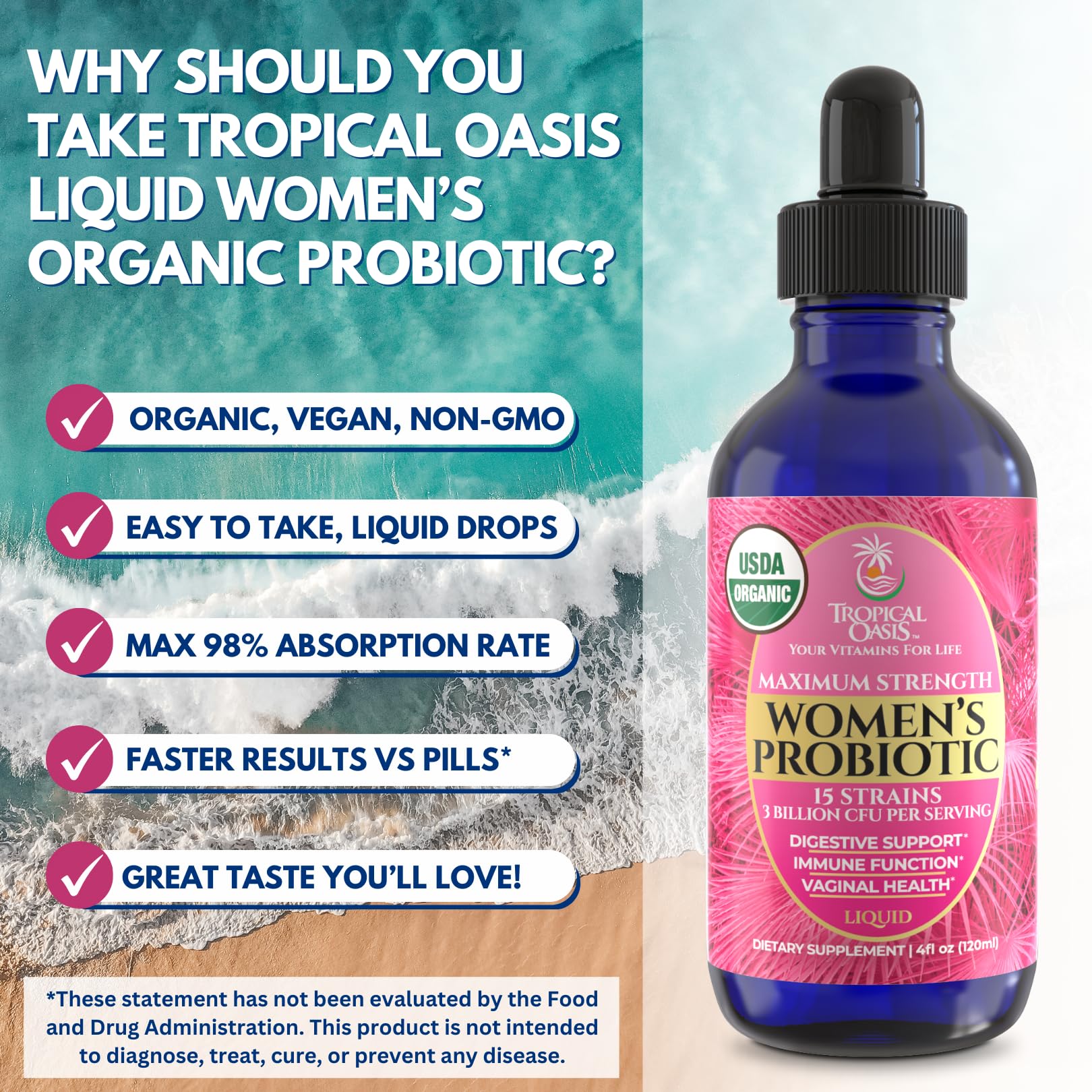 Tropical Oasis Organic Liquid Probiotic Drops 240g lifestyle scene