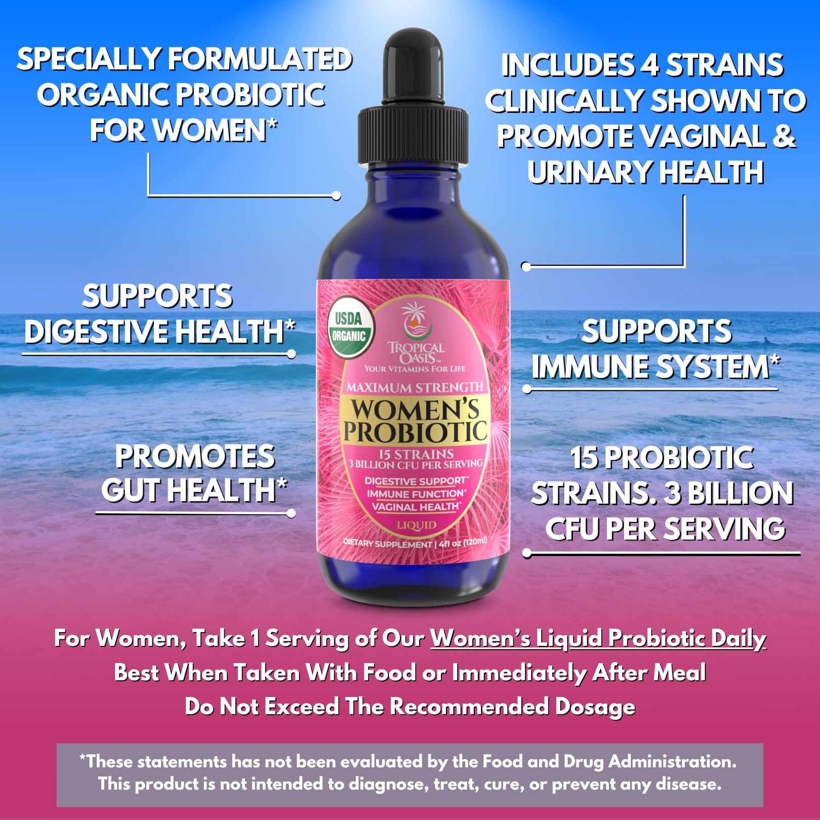 Tropical Oasis Organic Liquid Probiotic Drops 240g packaging
