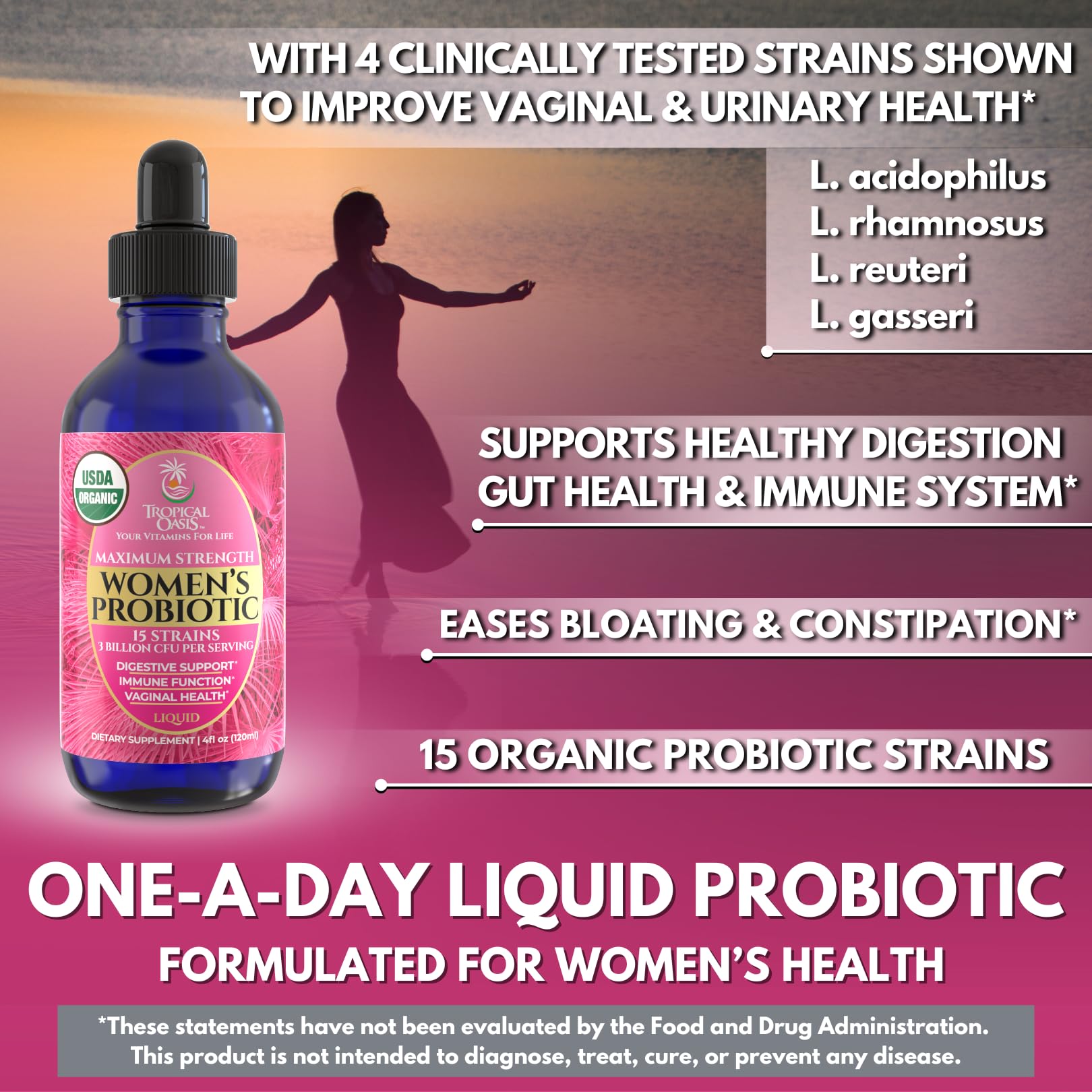 Tropical Oasis Organic Liquid Probiotic Drops 240g side view
