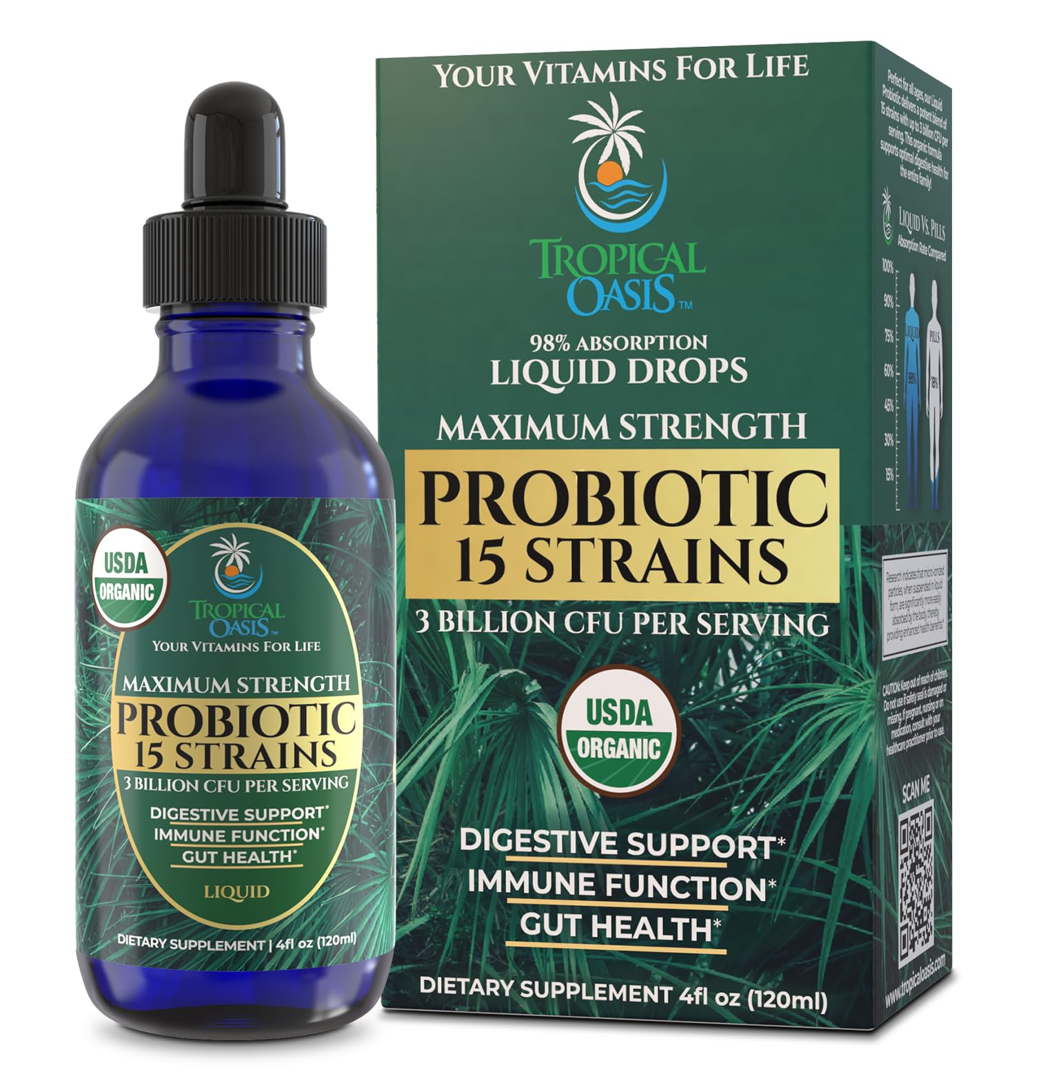 Tropical Oasis Organic Liquid Probiotic Drops front view
