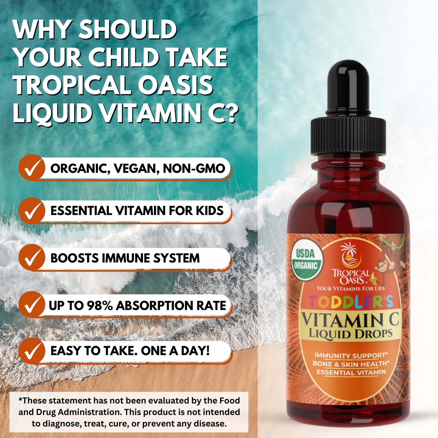 Tropical Oasis Organic Vitamin C Drops for Toddlers back label