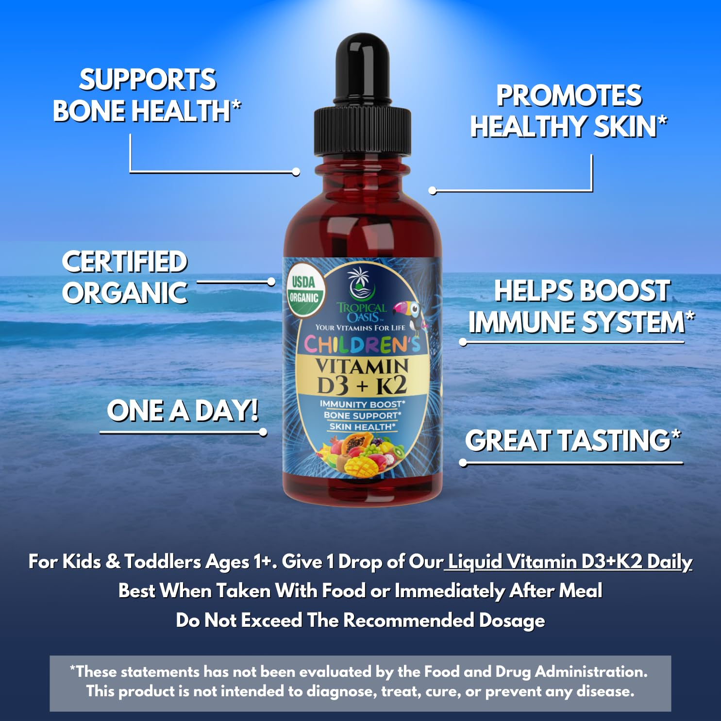 Tropical Oasis Organic Vitamin D3 K2 Drops dropper close-up