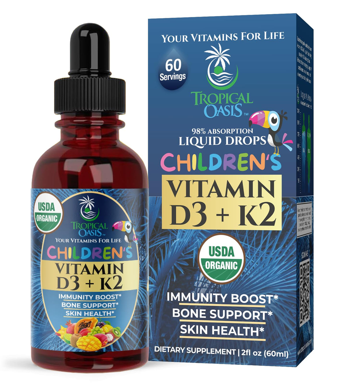 Tropical Oasis Organic Vitamin D3 K2 Drops for Kids front view