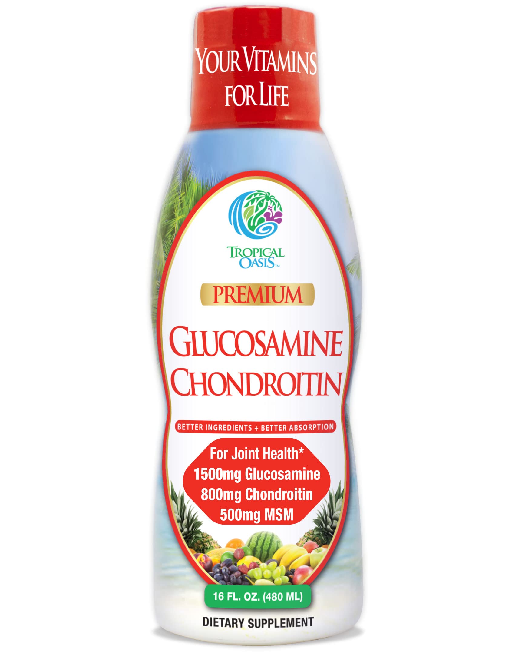 Tropical Oasis Premium Liquid Glucosamine Chondroitin 454g front view