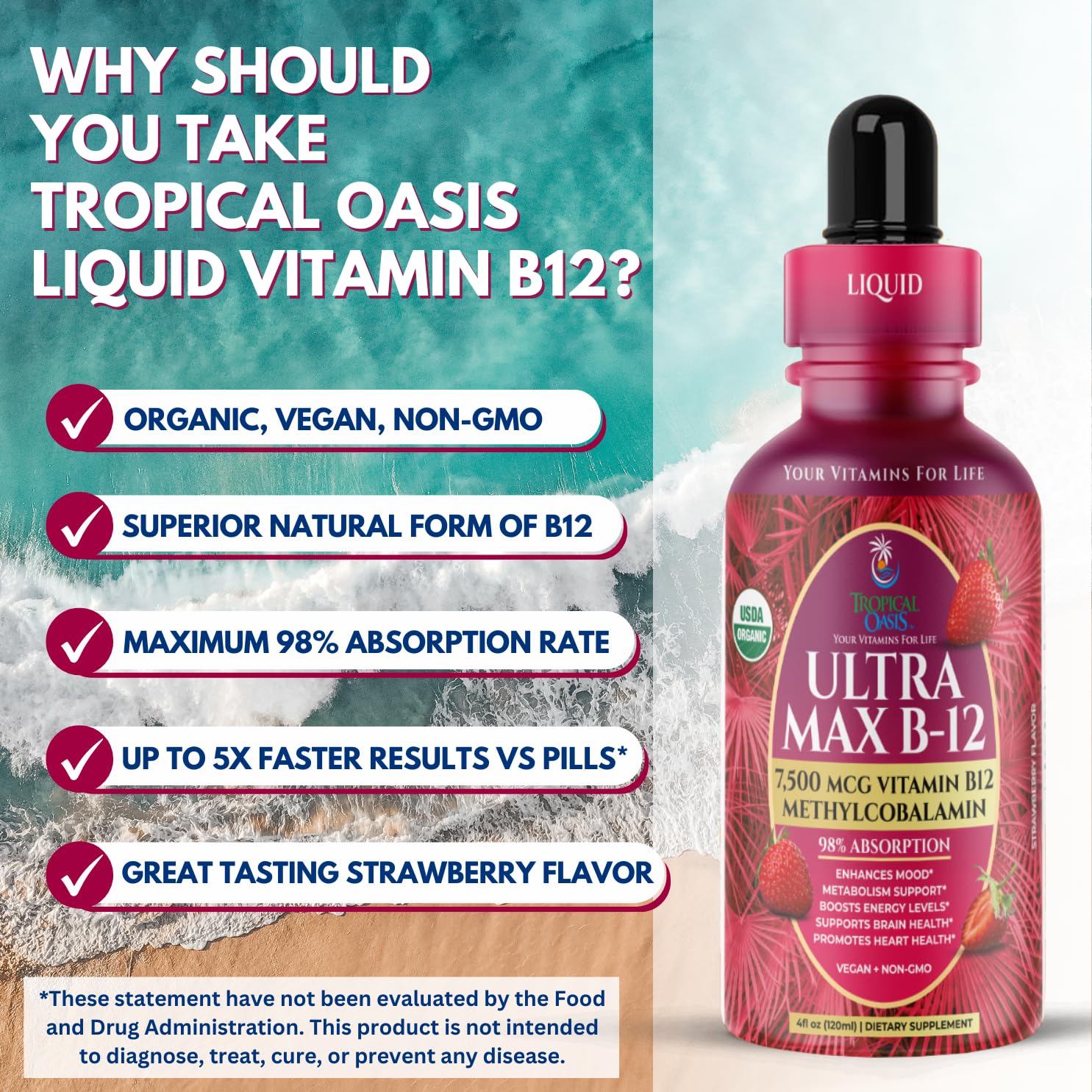 Tropical Oasis Ultra Max B12 Organic Drops in lifestyle setting