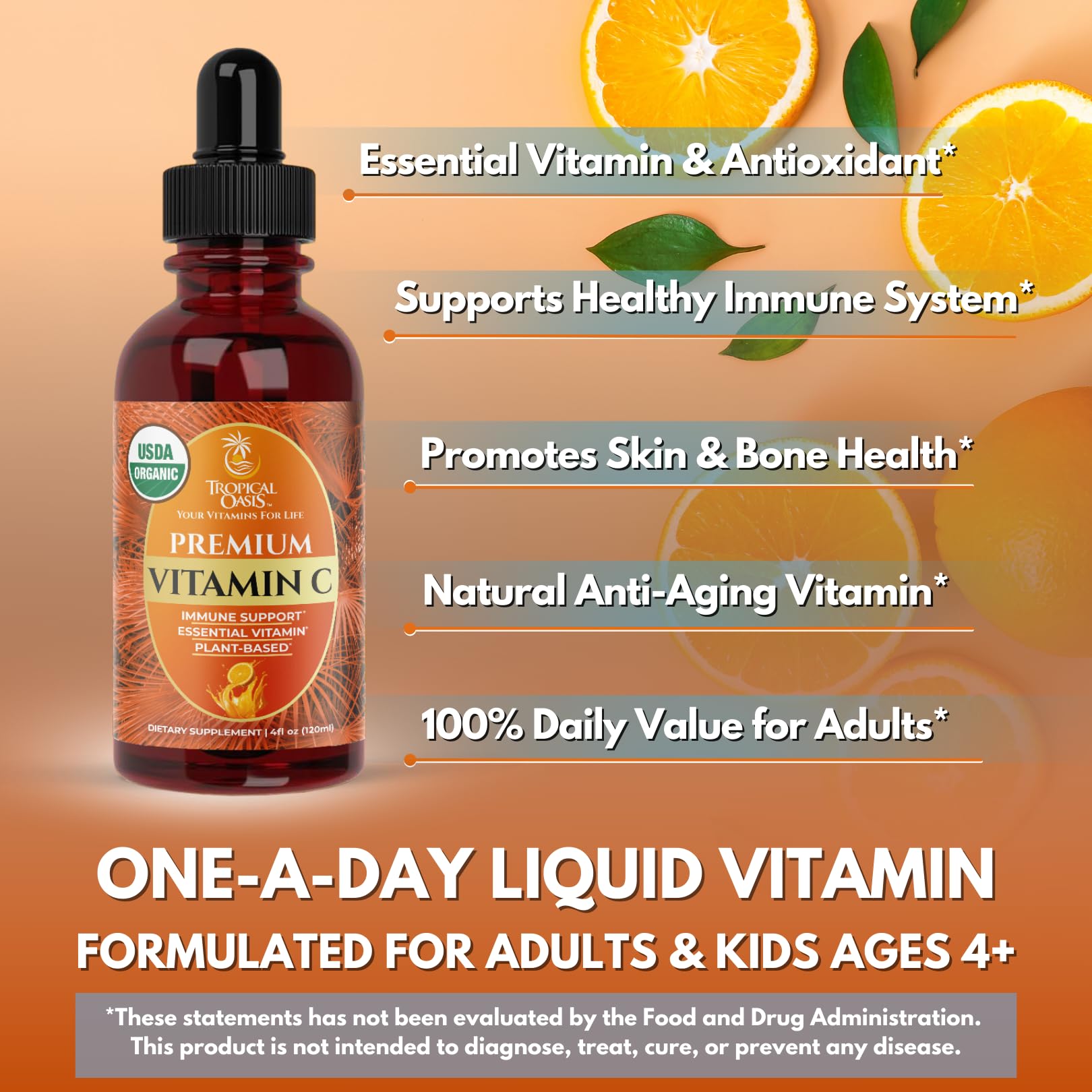 Tropical Oasis Vitamin C Liquid Drops 290g side view
