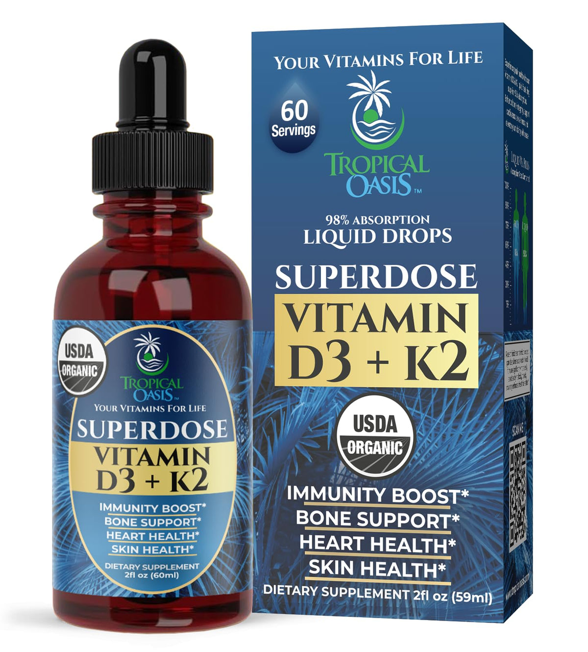 Tropical Oasis Vitamin D3 K2 Liquid Drops 8000 IU front view