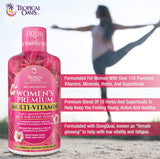 Tropical Oasis Women's Premium Liquid Multivitamin in a glass