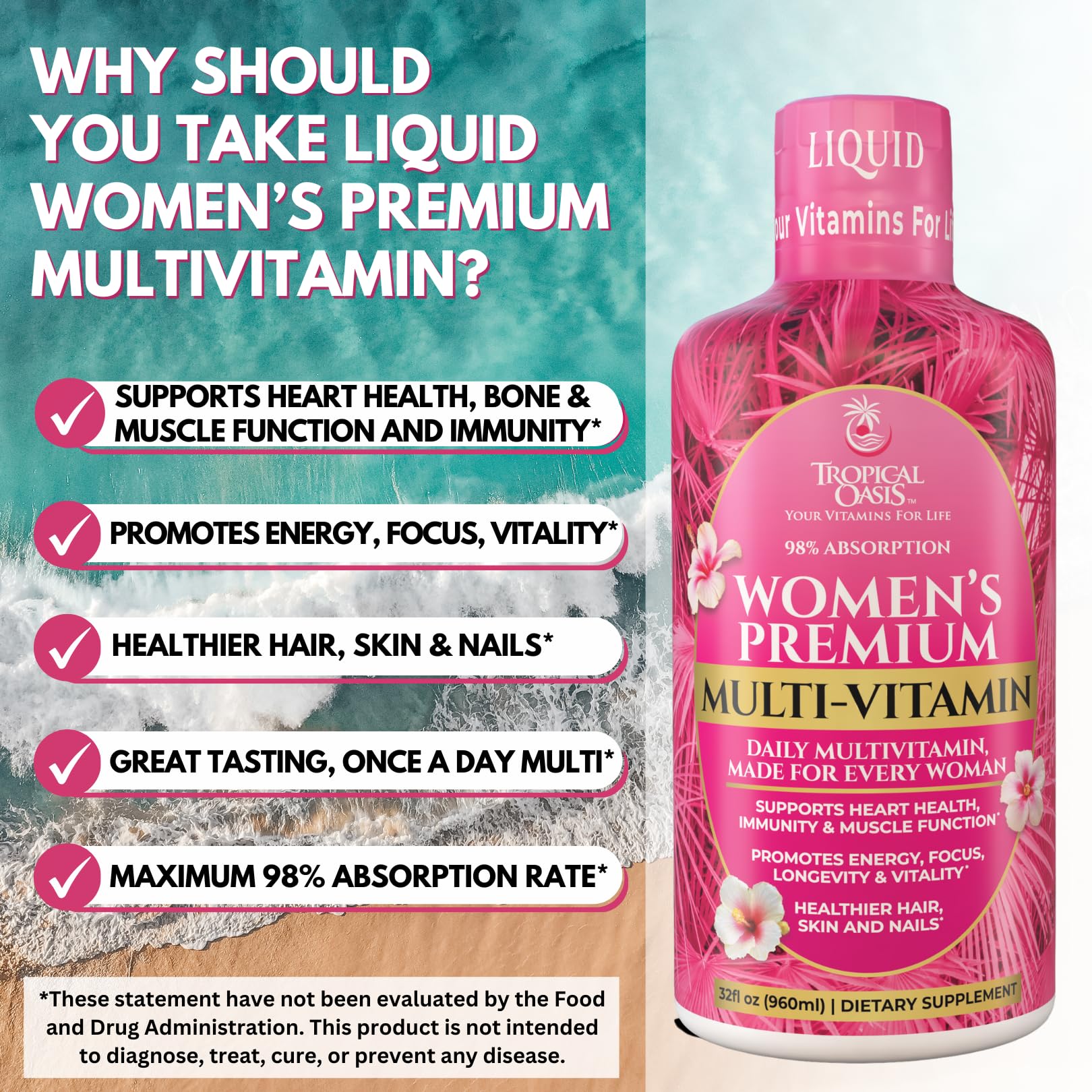 Tropical Oasis Women's Premium Liquid Multivitamin with measuring cap