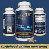 TRTL Supplements Psyllium Husk Capsules bottle with dimensions