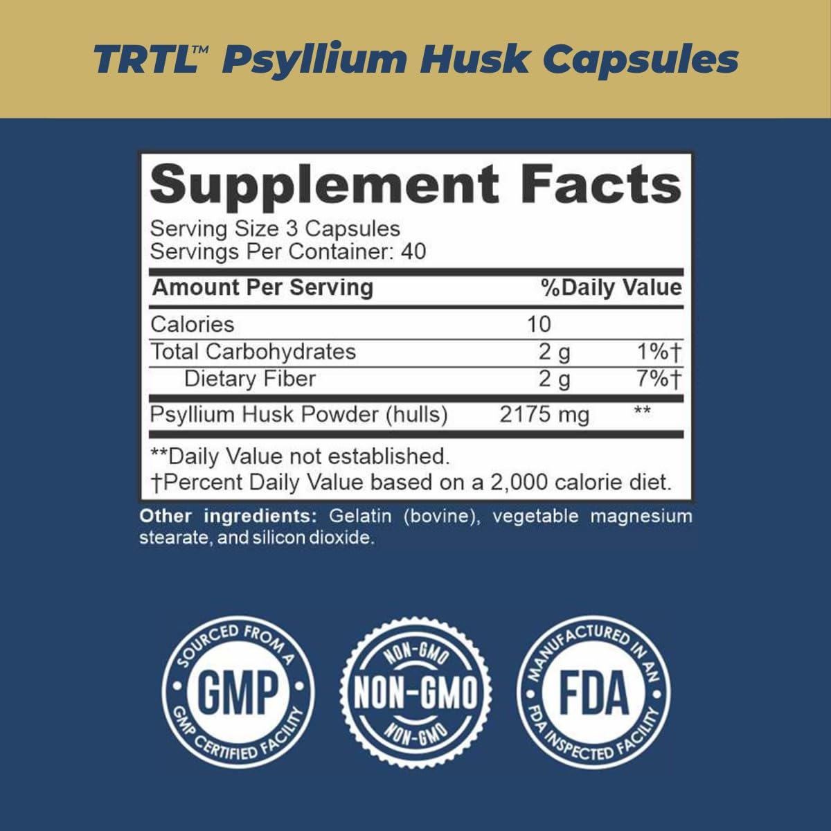 TRTL Supplements Psyllium Husk Capsules packaging details
