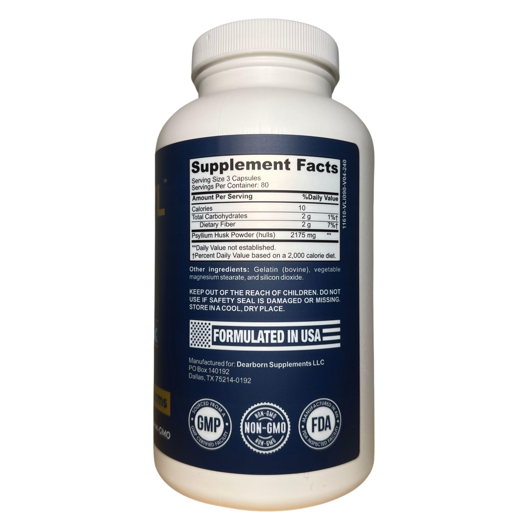 TRTL Supplements Psyllium Husk Fiber Capsules side view