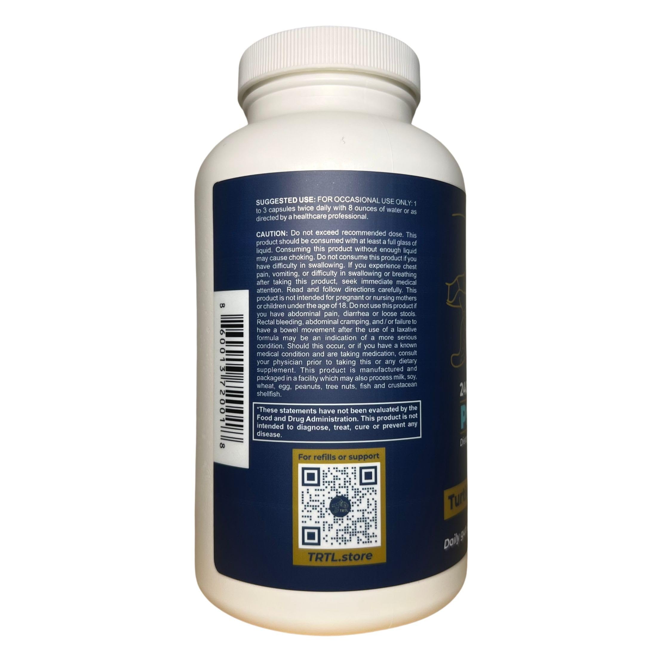 TRTL Supplements Psyllium Husk Fiber Capsules with dosage information