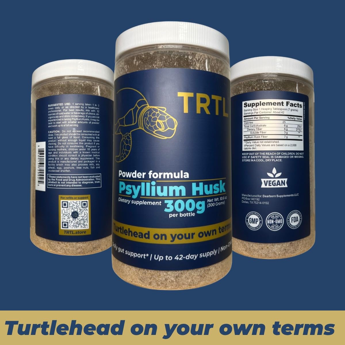 TRTL Supplements Psyllium Husk Powder 300g with measuring scoop