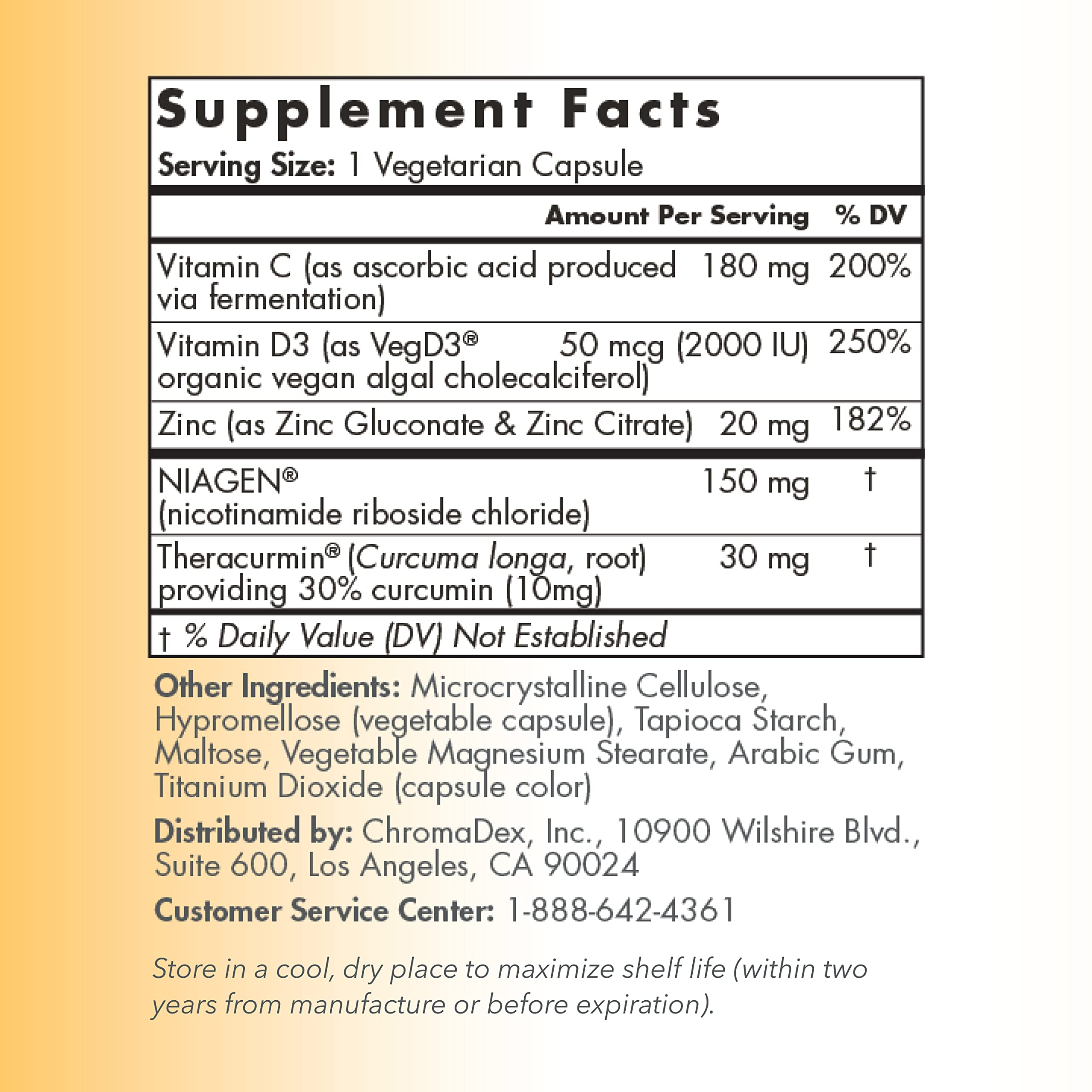 TRU NIAGEN daily wellness Support Supplement ingredients list close-up