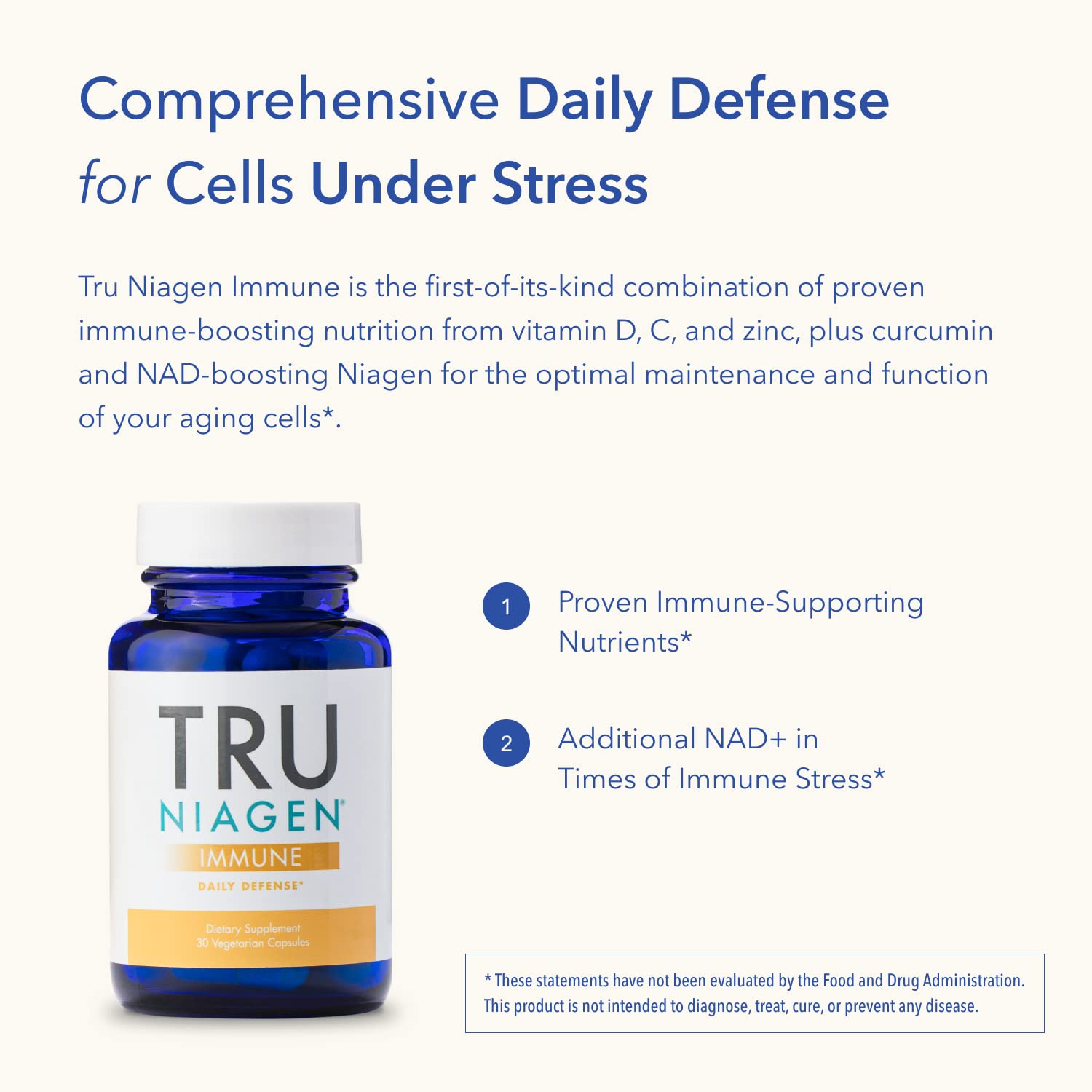 TRU NIAGEN daily wellness Support Supplement on a wooden table