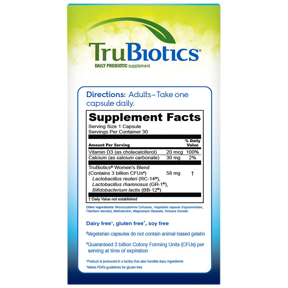 TruBiotics Women's Probiotic Supplement side view of capsules