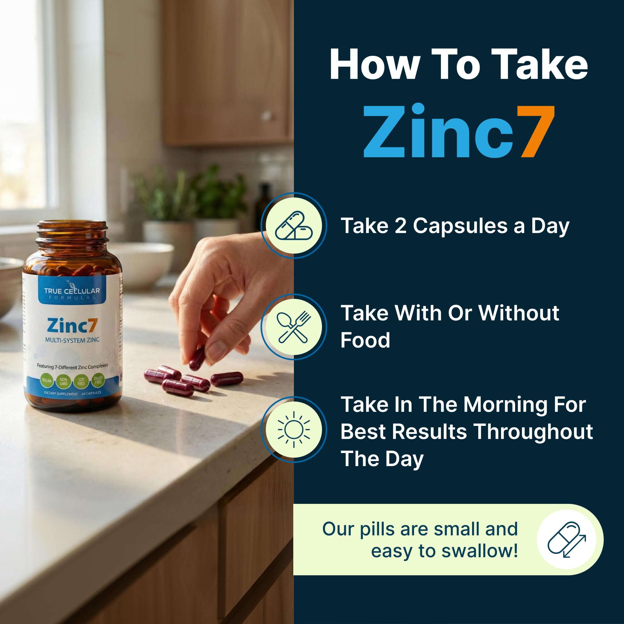 True Cellular Formulas Zinc7 Supplement in a lifestyle setting
