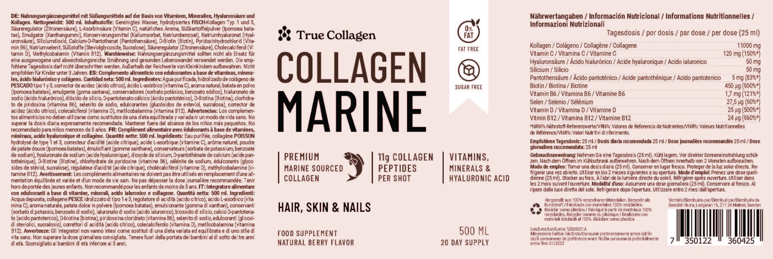 True Collagen Marine Collagen Drink 500ml packaging details