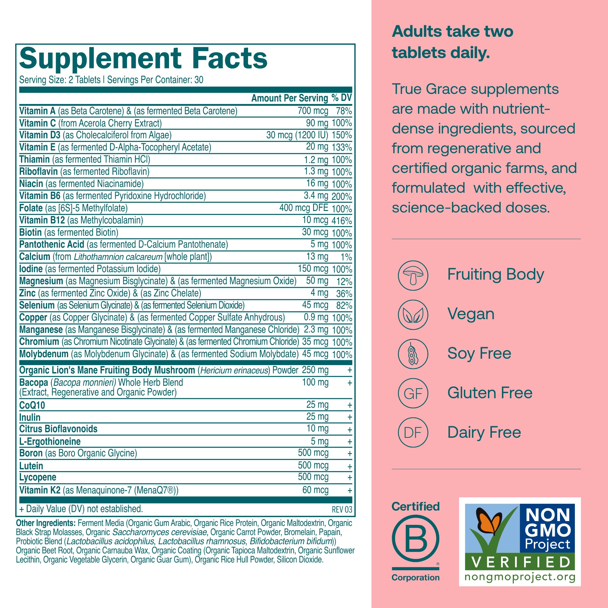 True Grace Daily Multivitamin bottle side view
