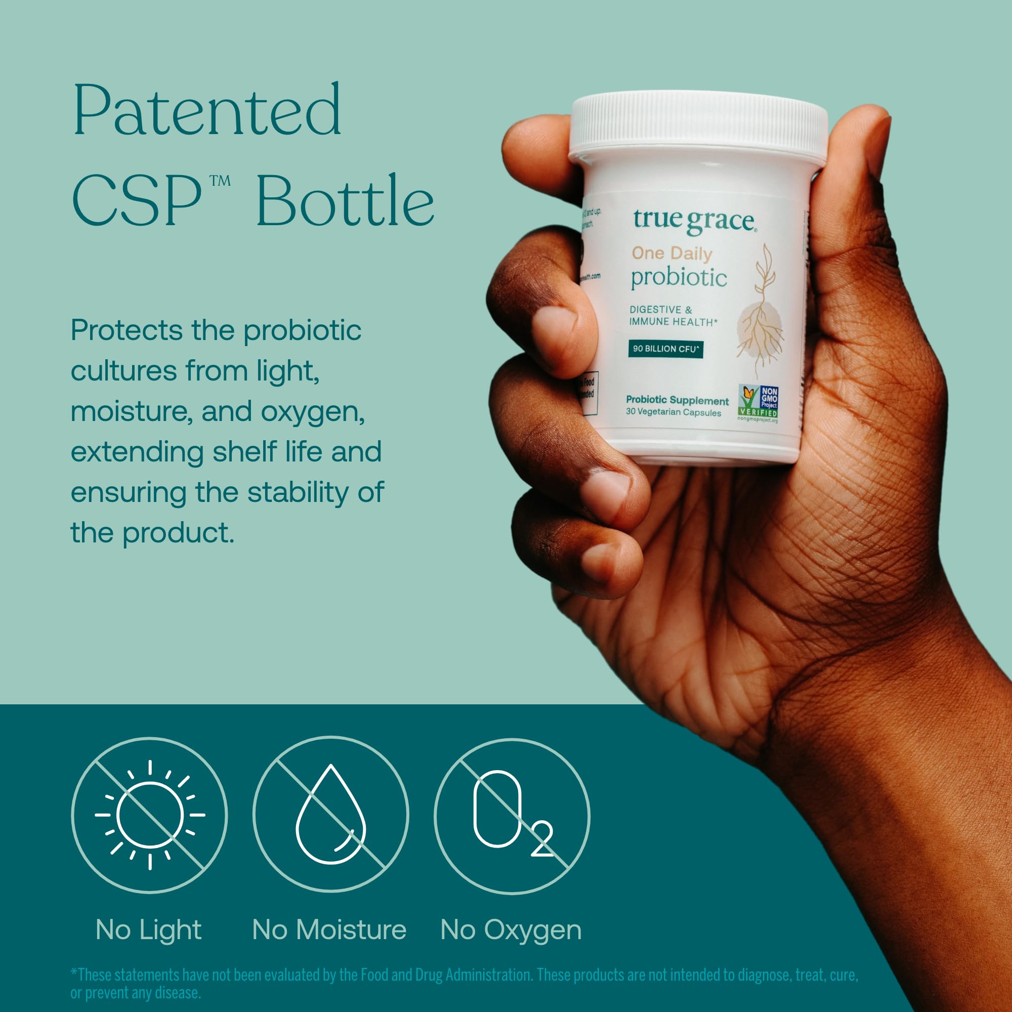 True Grace Daily Probiotic 90 Billion CFU capsule with ingredients list