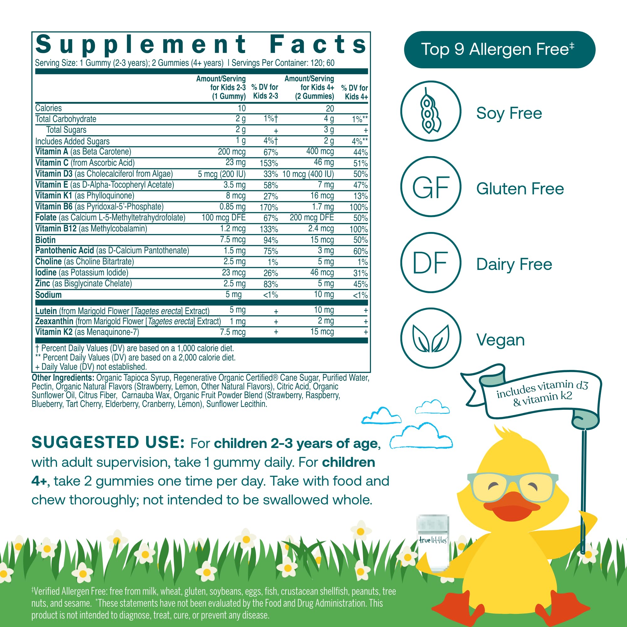 True Grace Kids Daily Multivitamin side view with dosage information