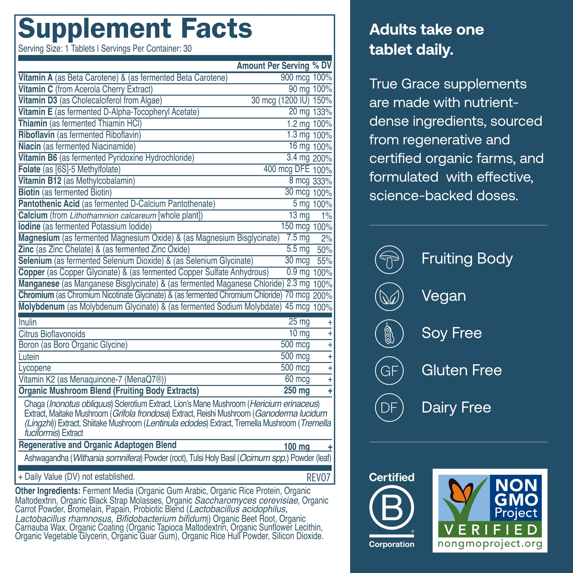 True Grace Multivitamins 118g side view showing capsule format