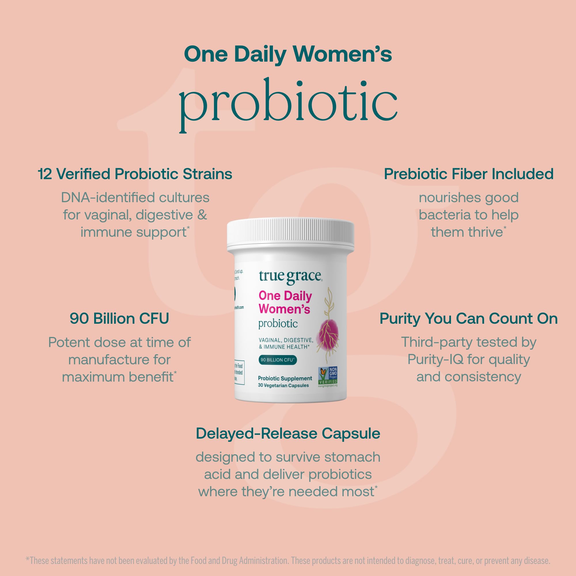 True Grace One Daily Women’s Probiotic side view packaging