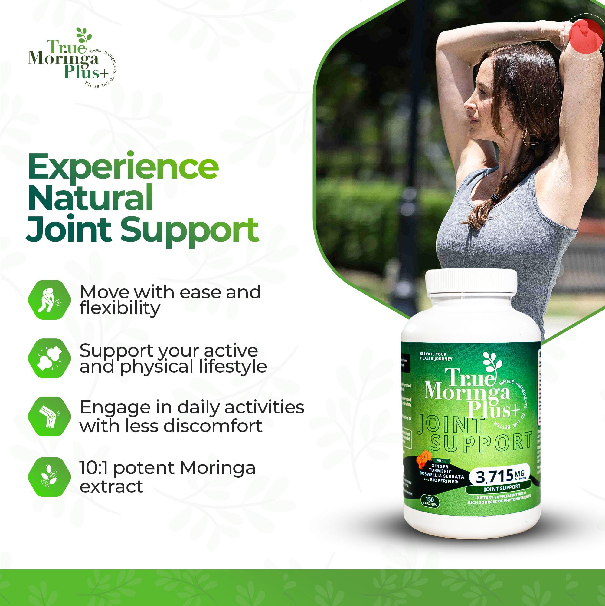 True Moringa Plus+ Turmeric Joint Support Supplement capsule close-up