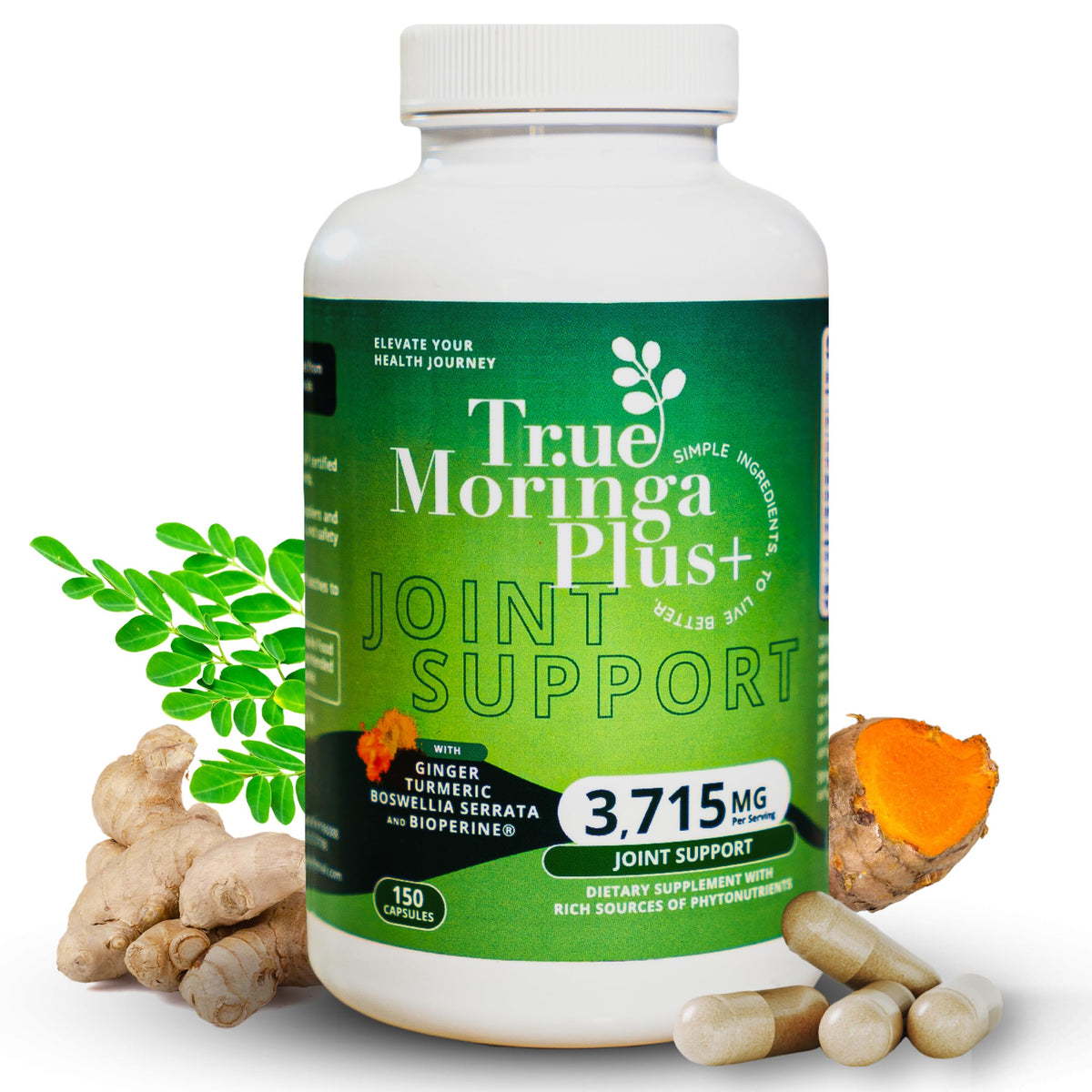 True Moringa Plus+ Turmeric Joint Support Supplement front view
