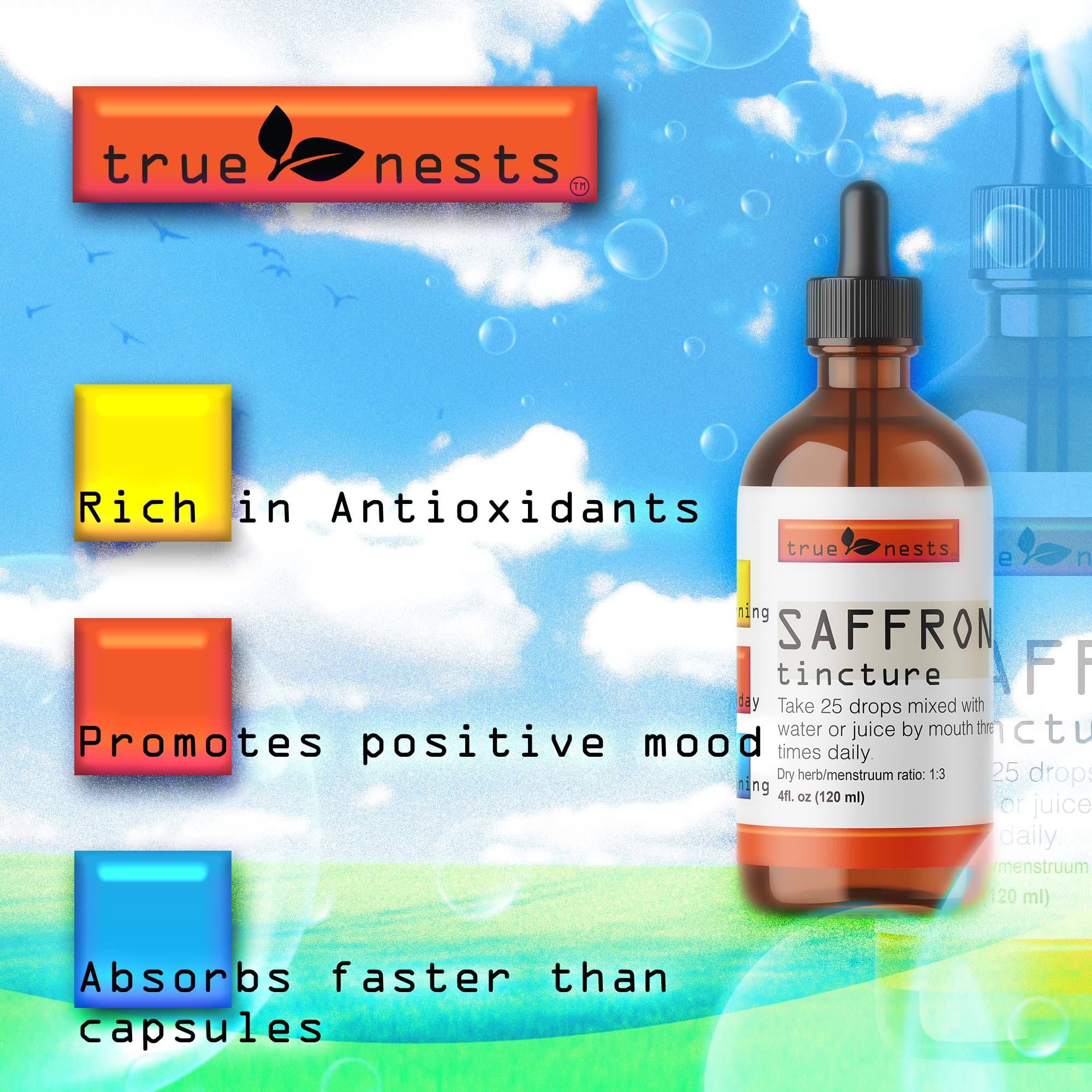 True Nests Saffron Tincture back view with ingredient list