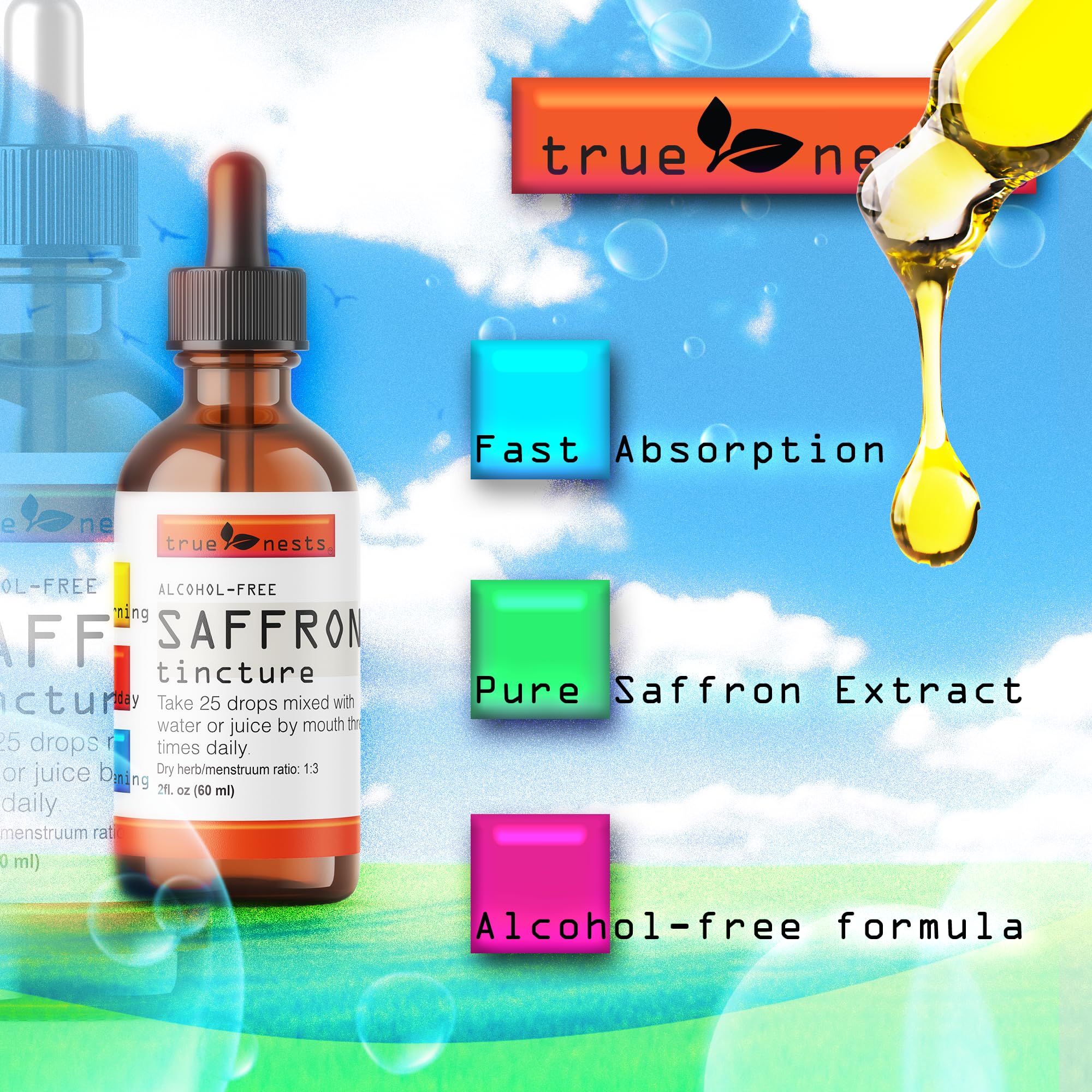 True Nests Saffron Tincture bottle side view