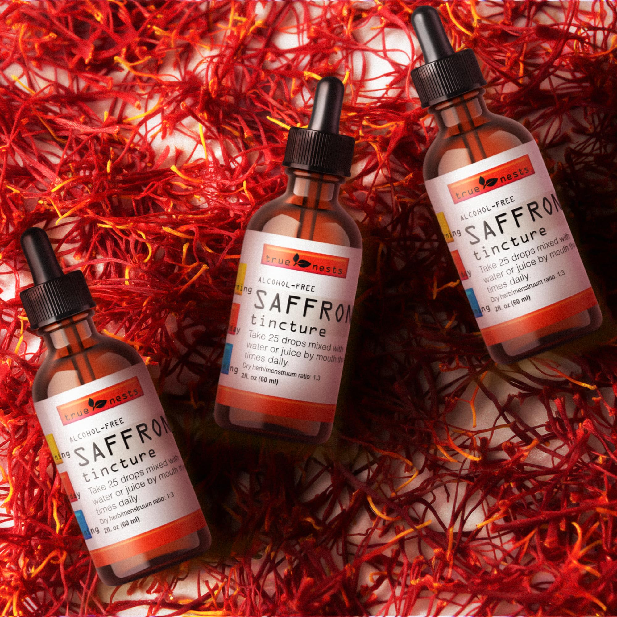 True Nests Saffron Tincture liquid drops in a spoon