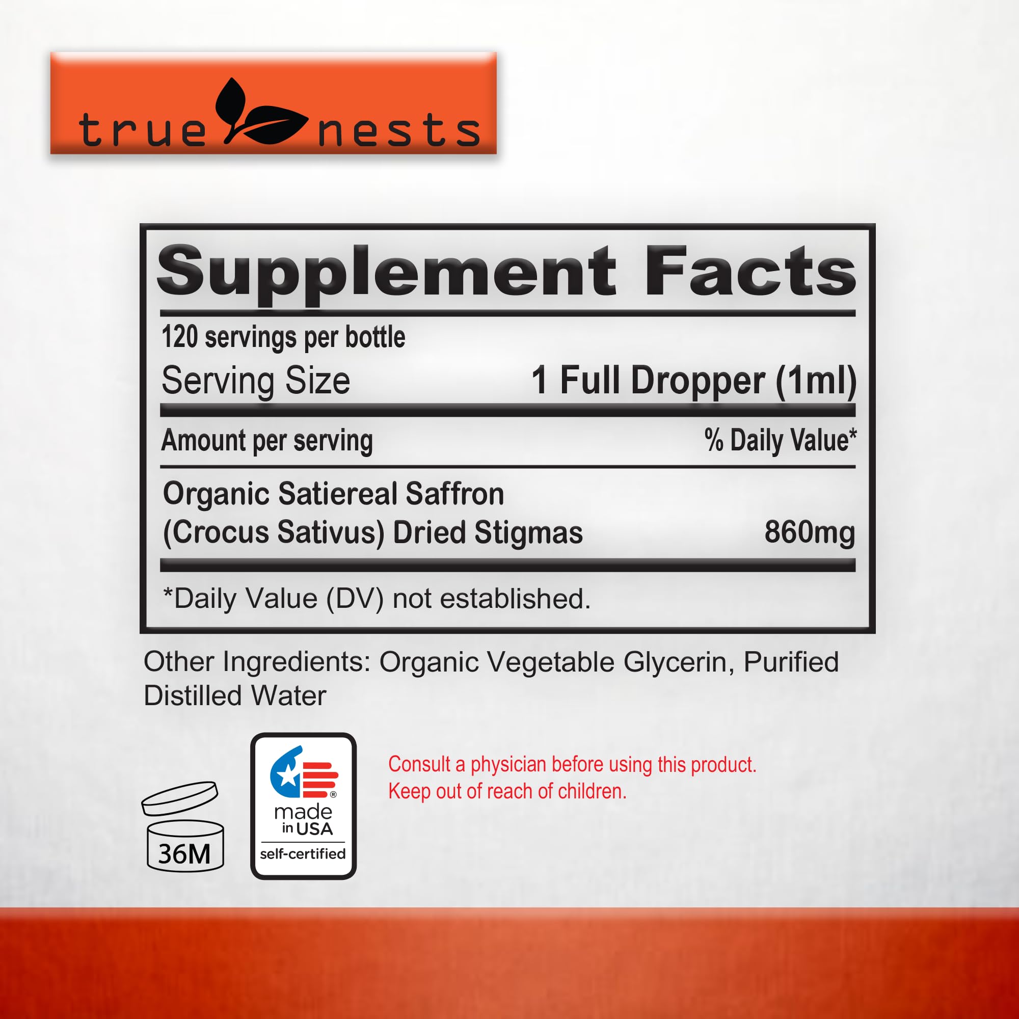 True Nests Saffron Tincture packaging close-up