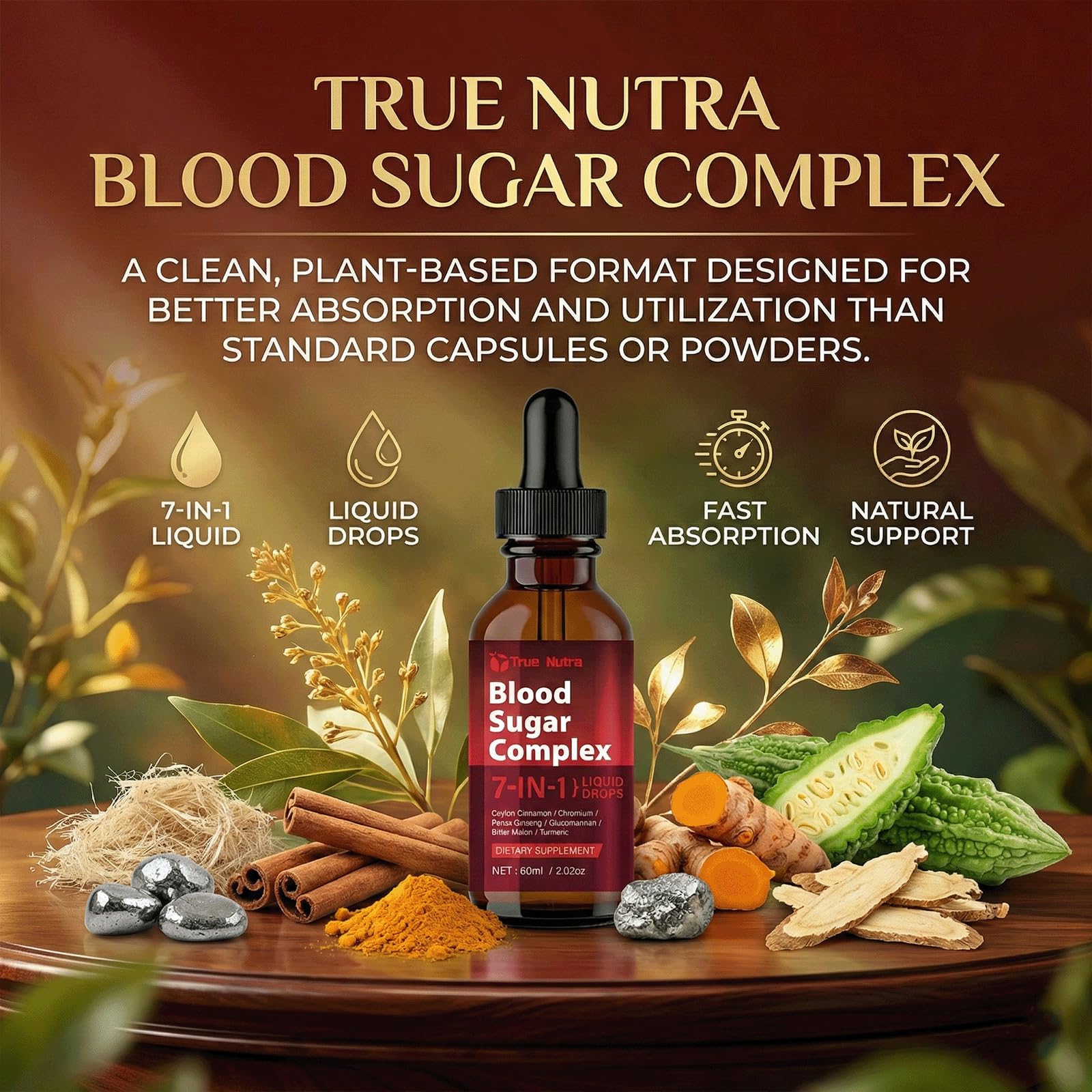 true nutra Blood Sugar Complex supplement side view