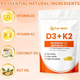 true nutra D3 K2 Complex softgels on a wooden table