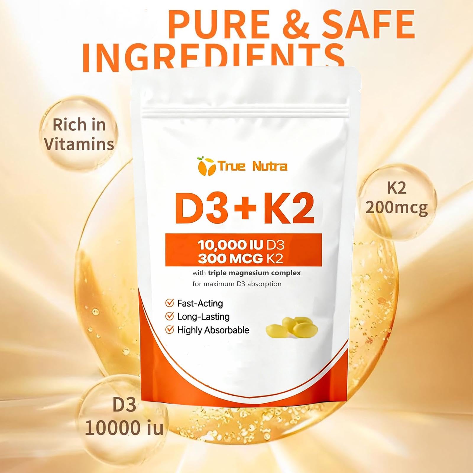 true nutra D3 K2 Complex softgels side view
