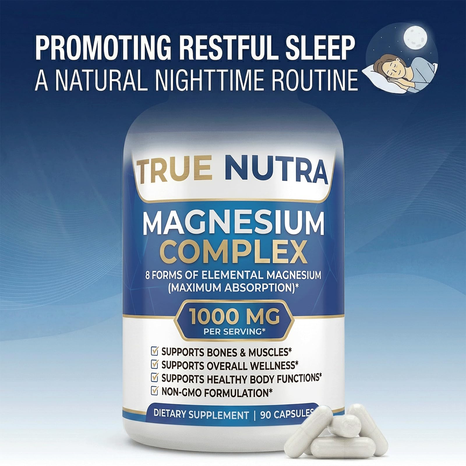 true nutra Magnesium Complex capsules close-up