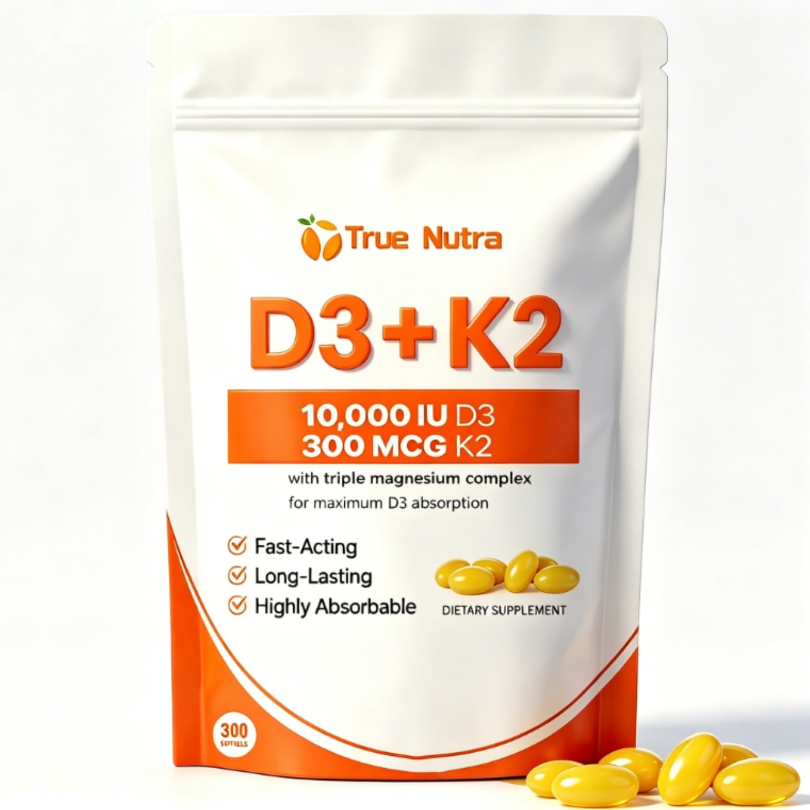 true nutra Vitamin D3 K2 Magnesium Mini Softgels front view
