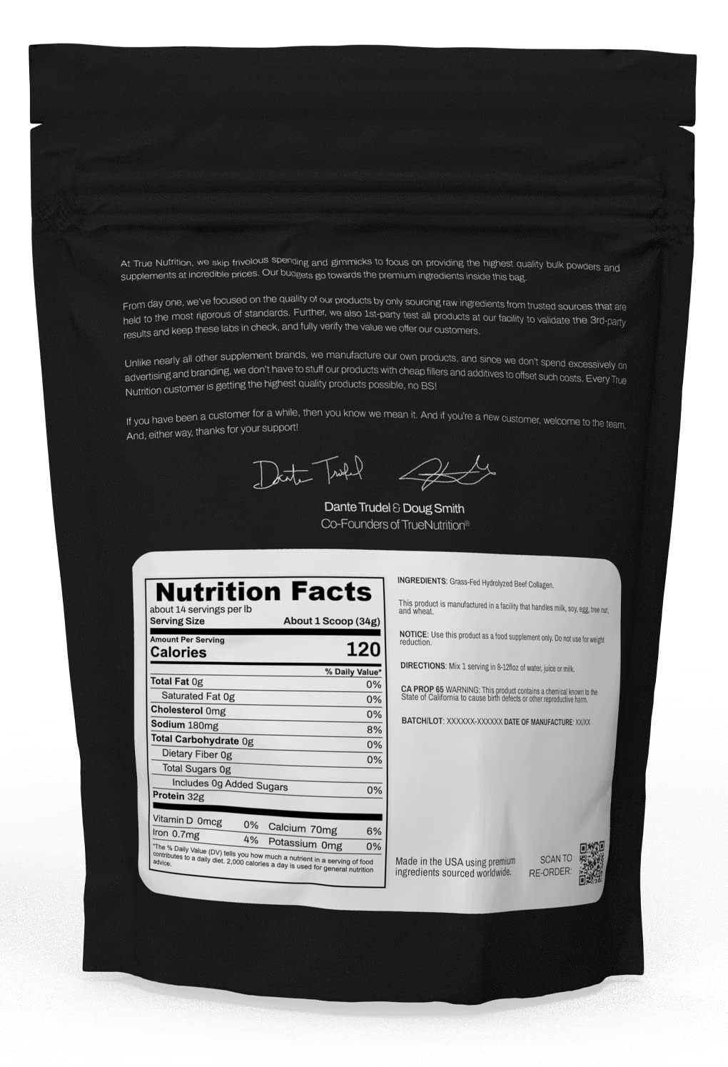 True Nutrition Hydrolyzed Beef Collagen Powder packaging with label