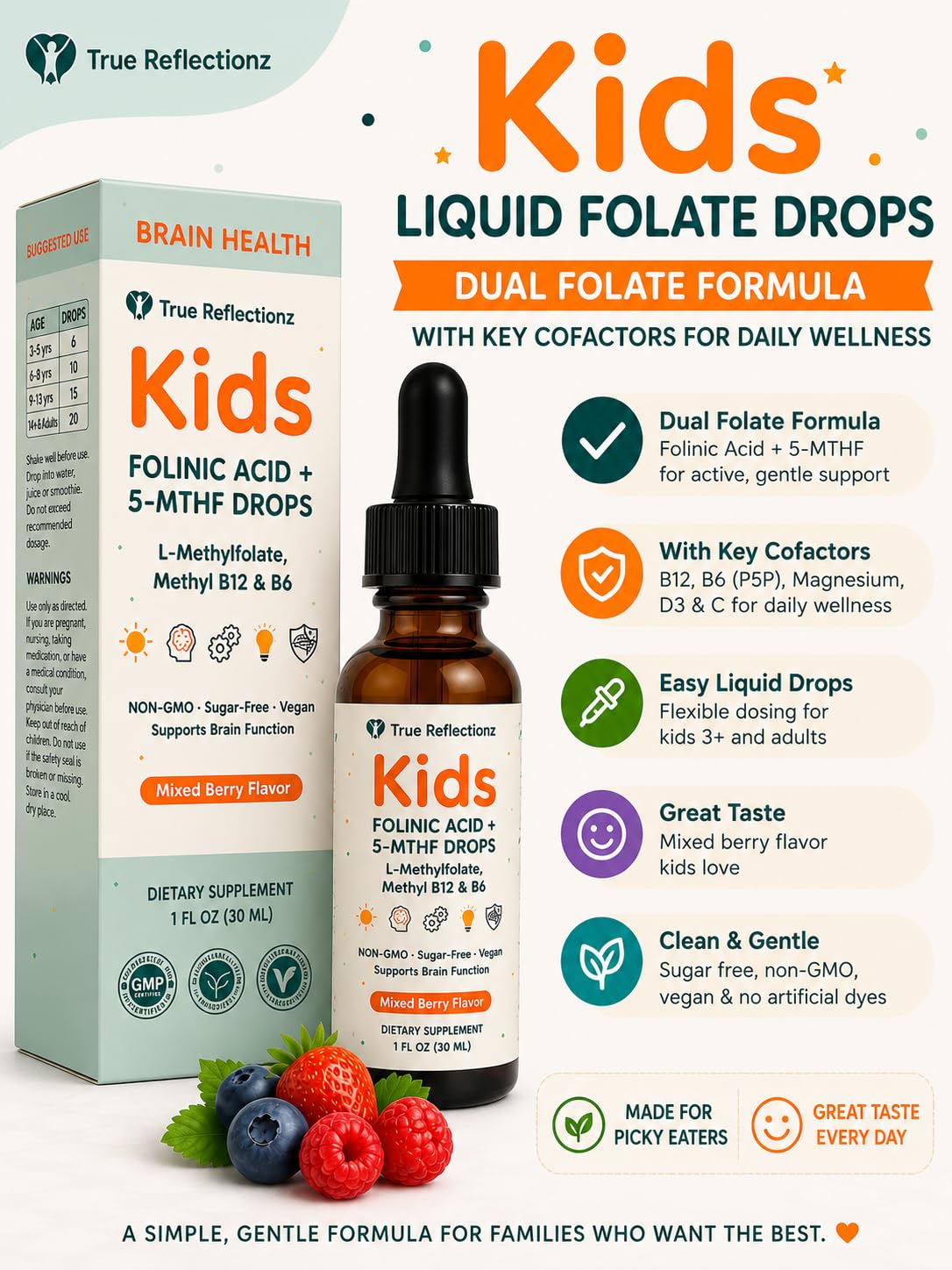 True Reflectionz Dual Folate Liquid Drops bottle side view