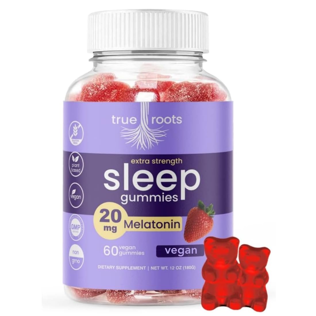 True Roots Sleep Gummies 20mg Melatonin front view